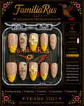 FamiliaRus Sunshine Luxe Press-On Nail Set - Nude and Yellow with 3D floral accents and gold cross charm