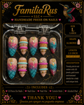 FamiliaRus Pink and Teal Jewel Ombre Press-On Nail Set with 3D crystals and gold bead chains