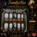 FamiliaRus Halloween Scream Ghost Face Matte White Rhinestone Small Coffin Press-On Nail Set