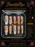 FamiliaRus Cherry Blossom Mix Press-On Nail Set with cherries, bows and cross charms