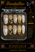 FamiliaRus Neutral Marble Zebra Floral Press-On Nail Set with white marble, zebra stripe and 3D yellow flower
