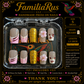 FamiliaRus Pink Gold Floral Luxe Press-On Nail Set with 3D flowers, gold swirl accent nail and rhinestone charms