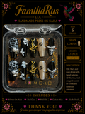 FamiliaRus Black and Nude Luxe Tweed Press-On Nail Set with designer charms and pearl accents