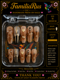 FamiliaRus Nude Mocha Heart and Gold Press-On Nail Set with gold heart charms and rhinestone accents