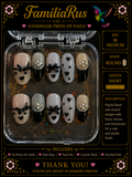 FamiliaRus Black and Neutral Bow Hearts Press-On Nail Set with 3D bows, heart cutouts and rhinestones