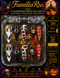FamiliaRus Halloween Stitched Eye Cat-Eye Skull Rhinestone Stiletto Press-On Nail Set