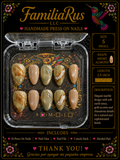 FamiliaRus Earth Marble Gold Press-On Nail Set with warm earth tones and gold swirl accents