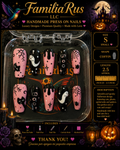 FamiliaRus Halloween Pink Black BOO Ghost Cat Spider Small Coffin Press-On Nail Set