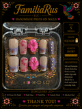 FamiliaRus Lavender Floral Ombre Press-On Nail Set with 3D pink flowers and rhinestone details