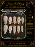 FamiliaRus Nude Silver Floral 3D Press-On Nail Set with 3D white flowers and silver glitter tips