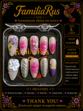 FamiliaRus Pink Swirl Metallic Floral Press-On Nail Set with 3D flowers and silver accents