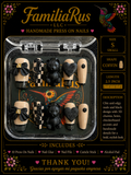 FamiliaRus Black and Nude Checkerboard Press-On Nail Set with 3D bows, checkerboard pattern and bear charm