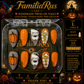 FamiliaRus Halloween Hello Kitty Pumpkin BOO Orange Gray Large Almond Press-On Nail Set